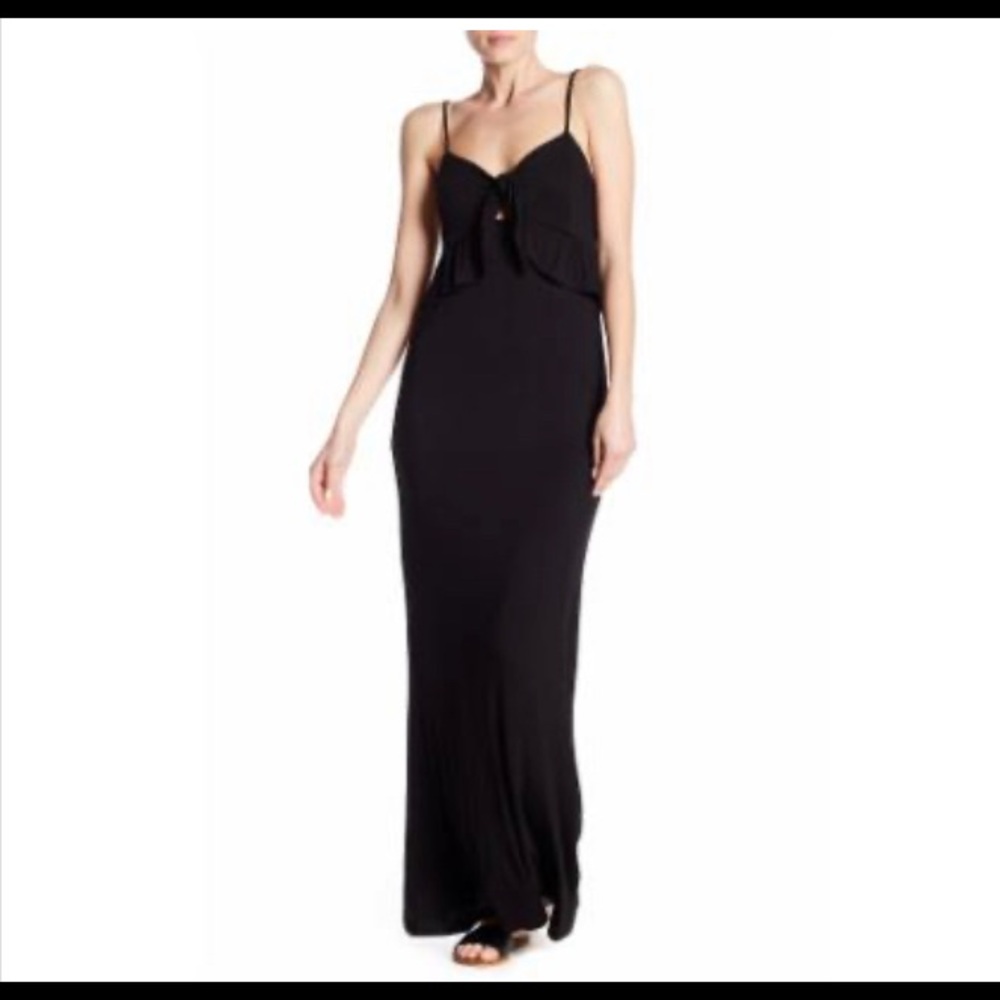 Vanity Room Black Front Knot Ruffle Maxi Dress